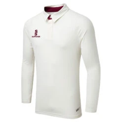 Tek Cricket Shirt Long Sleeved -Sports Ball Store Surridge Tek Long Sleeve Cricket Shirt MaroonTrim
